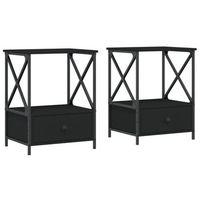 pack 2 uds mesitas de noche  mesa auxiliar  mesilla madera de ingenieria negro 50x41x65 cm