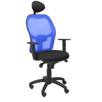 silla de oficina ergonomica con mecanismo sincro brazos regulables y ajustable en altura  respaldo de malla transpirable en color azul y asiento tapizados en tejido bali color negro con cabecero piqueras y crespo modelo jorquera