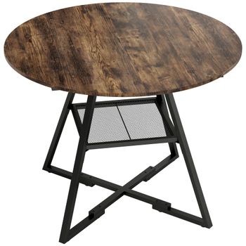 HOMCOM Mesa de Comedor Redonda para 4 Personas con Estante Marco Metálico para Sala de Estar Ø100x76 cm Marrón Rústico
