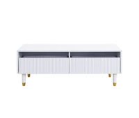 mesa de centro led moderna - tablero ondulado 2 cajones luces led cambiantes - dorado-blanco