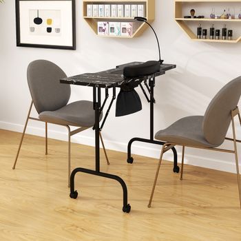 Mesa De Manicura Plegable Colector Polvo Eléctrico Lámpara Led 4 Ruedas Negro