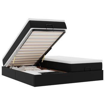 Estructura De Cama Otomana Con Colchones Cuero Sintético Negro Vidaxl