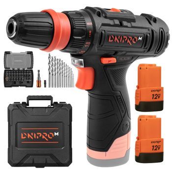 Dnipro-m Taladro Atornillador 12v, 25 Nm, 2 Velocidades, 1350 Rpm, Led. 2 Baterías 2ah, Cargador, Brocas, Puntas Y Maletín. Cd‑12qx