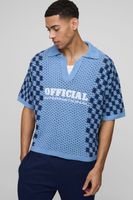 polo official oversize recto de punto calado con estampado de futbol azul