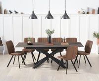 boston 180cm mink ceramic extending dining table with dexter faux leather chairs - brown 6 chairs