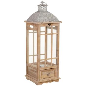 Farol de madera beige  23.5x23.5x69h cm