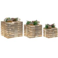 conjunto de 3 decoraciones regalos de navidad con luces led blancas calidas con lazos adornos festivos para interior dorado tofte