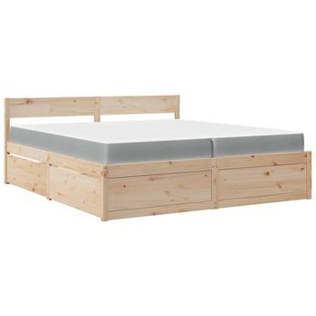 Cama Con Cajones Y Colchón Madera Pino Marrón Cera 200x200 Cm Vidaxl