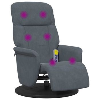 Sillón Reclinable Masaje Con Reposapiés Terciopelo Gris Oscuro Vidaxl
