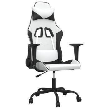 Silla Gaming | Silla De Oficina | Silla Gamer Ergonomica Cuero Sintético Blanco Y Negro