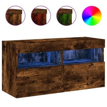 Mueble De Tv | Mueble De Salón | Gabinete De Tv De Pared Con Luces Led Roble Ahumado 80x30x40 Cm