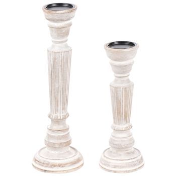 Conjunto De 2 Candeleros De Madera De Mango Antiguo Marrón Claro Darwa
