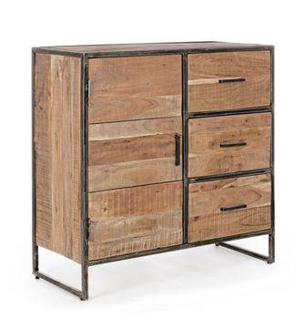Aparador de madera de acacia y acero, 90x40x90 cm