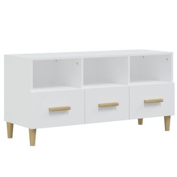 Mueble Tv | Mueble De Salón | Armario Tv Madera Contrachapada Blanco Brillo 102x36x50 Cm