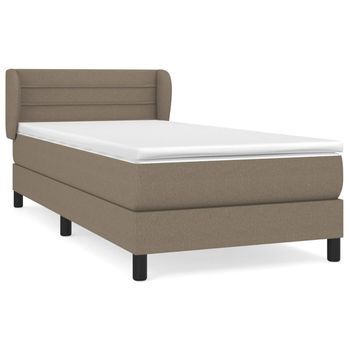 Cama Individual | Cama Box Spring | Cama Para Adultos Con Colchón Tela Gris Taupe 90x200 Cm