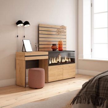 Tocador efecto madera roble 177x35x145cm chimenea efecto fuego