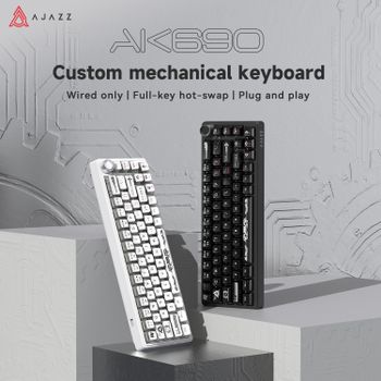 Teclado Mecánico con Cable AJAZZ AK690, Intercambiable en Caliente, Perilla Metálica, Plug-and-Play, Teclas Mate, Reposamuñecas, Retroiluminación RGB