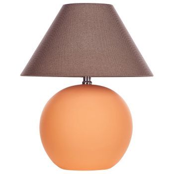 Lámpara Cerámica Base Terracota Mesita De Noche De Luz Con Pantalla De Tela De Lino Forma De Tambor Naranja Limia