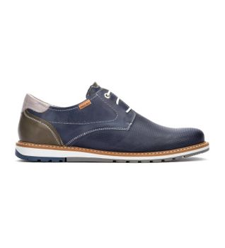 Pikolinos para hombre. M8J-4322C1 Mocasines de piel Berna azul (41), Plano, Cordones, Casual