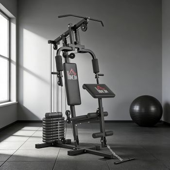 Multiestación Musculación Homcom, Acero Pu, 135x103x210 Cm, Negro