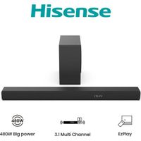 hisense hs3100 31 sound bar with dolby audio and dts virtualx 480w power includes 65 subwoofer bluetooth 53 hdmi ideal for home cinema experience and wall mounting