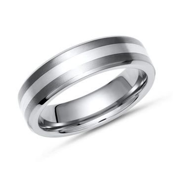 Elegante anillo de titanio mate con incrustaciones de plata
