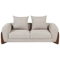 sofa de 2 plazas tapizado de tela con reposabrazos patas de madera sala de estar moderno gris pardo vinliden
