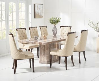Carvelle 160cm Brown Pedestal Marble Dining Table with Angelica Chairs