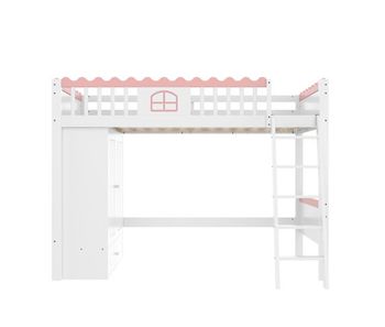 Cama alta infantil 90x200cm - con led, armario y cajón, sin colchón - blanco