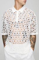 camisa oversize de punto croche blanco