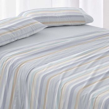 Juego De Sábanas 50% Algodón Diseño Rayas Azul 150 X 190/200 Cm - Azul - Burrito Blanco