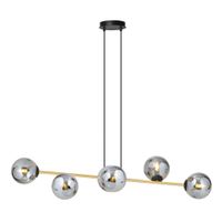 lampara colgante ajustable negro y dorado con 6 esferas grafito