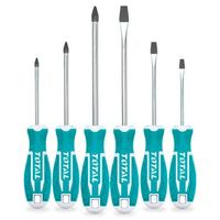 total tools - juego de 6 destornilladores con punta imantada  3 de punta plana y 3 de punta phillips  con varilla redonda  mango ergonomico bimaterial  acero
