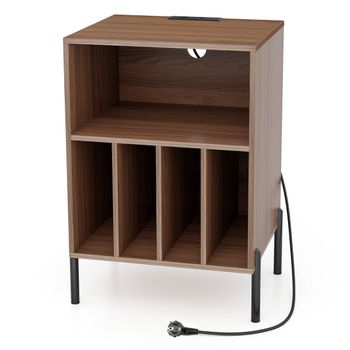 Costway Soporte para Tocadiscos Mesa con Estante para Discos Patas Metálicas Estación de Carga y Puerto USB para Salón Dormitorio Oficina