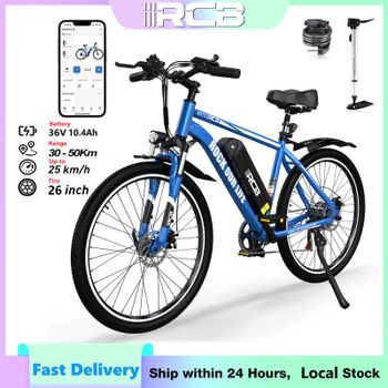 RCB RK15 Bicicleta Eléctrica 26 Pulgadas, Motor 250W, Batería 36V 10.4Ah Extraíble, Autonomía 30-50km, 25km/h, 7 Velocidades, APP, Frenos de Disco, Suspensión Delantera, 120kg