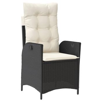 Sillón Reclinable De Jardín | Silla De Jardín Con Cojines Ratán Sintético Negro