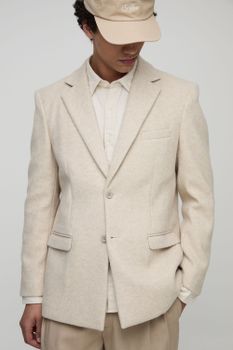 Relaxed Fit Melton Single Breasted Blazer, Cream