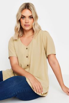 Yours Blusa Beige De Manga Corta Con Pinzas, Mujer Curvy Y Tallas Grandes, Yours