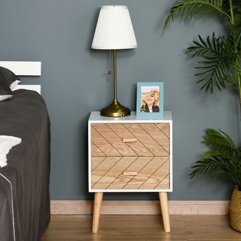 Mesita De Noche De Mdf Madera Maciza Pino Homcom 40x30x55,5 Cm-blanco