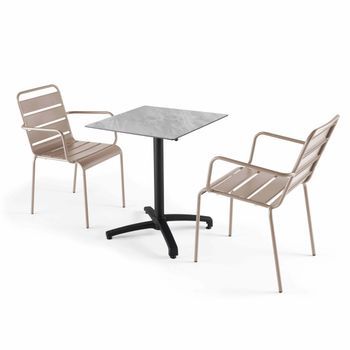 Mesa Reclinable 60x60 Cm Taupe Con 2 Sillones Metal Topo, Opéra - Oviala