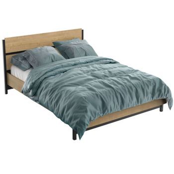 Cama Matrimonio Craft En Color Roble Hamilton Y Negro Mate 140x190/200 Cm Estilo Industrial
