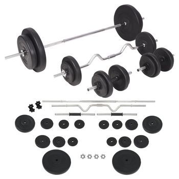 Juego De Pesas 90 Kg Barras Y Mancuernas Vidaxl
