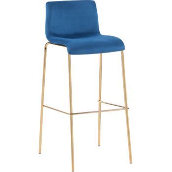 Taburete De Bar Hoover Terciopelo Marco De Cuatro Patas Oro Azul 48x43x100 Cm Clp