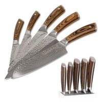 3 claveles sakura - juego de 5 cuchillos acero forjado con hoja martilleada