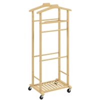 homcom galan de noche de bambu con ruedas colgadores barras para pantalones bandeja y zapatero 47x337x1055 cm natural