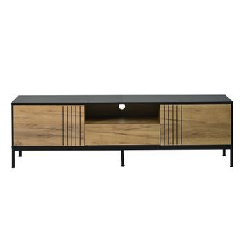 Mueble Tv Bajo De 170 X 35 X 50 Cm, Roble Y Negro, Para Televisores De Hasta 70 Pulgadas