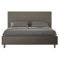 cama tapizada 120x190 cm imitacion piel cappuccino con cuadros sunda sin somier y sin box spring-color marron-ropa de cama 140x190 cm-opcion con base y caja