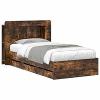 estructura de cama con almacenamiento y cabecero roble ahumado vidaxl