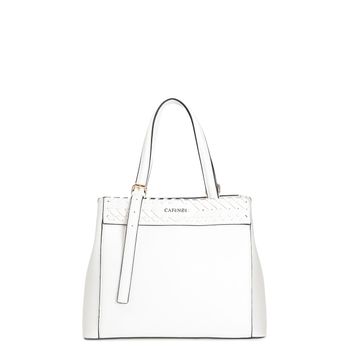 bolso shopping con patrón de enhebrado y bandolera ajustable con hebilla white
