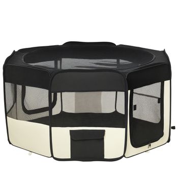 PawHut Parque para Perros Mascotas Parque de Juego Plegable de 8 Paneles Portátil con Bolsa de Transporte 120x58cm Negro   Aosom España